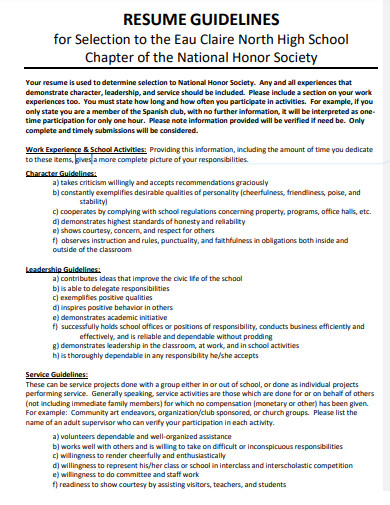 National Honor Society Resume Guidelines Example