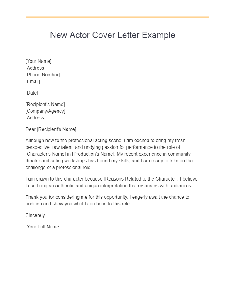 New Actor Cover Letter Example