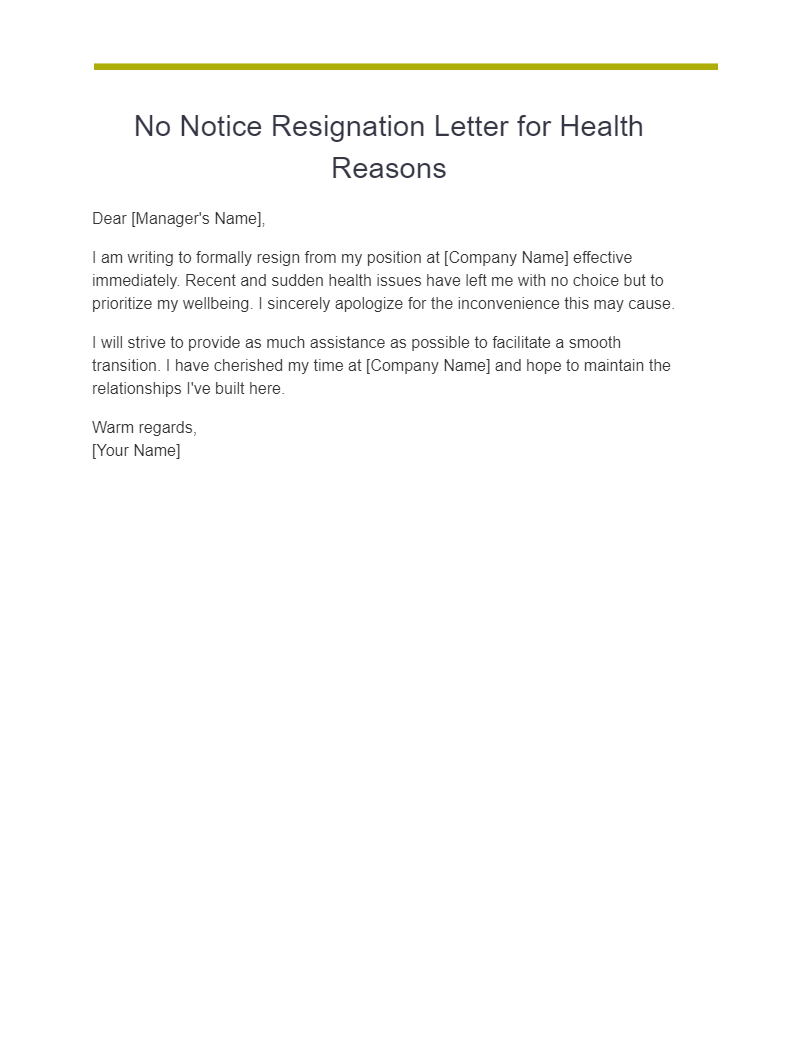 no notice resignation letter for health reasons