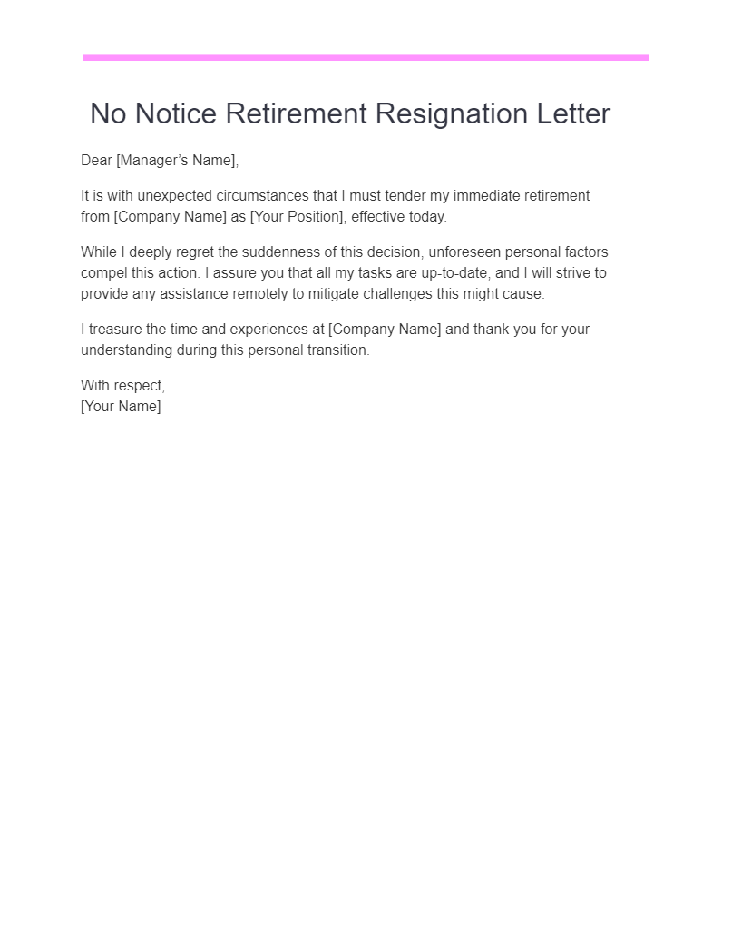 no notice retirement resignation letter
