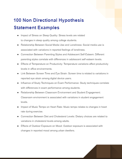 non directional hypothesis statement examples