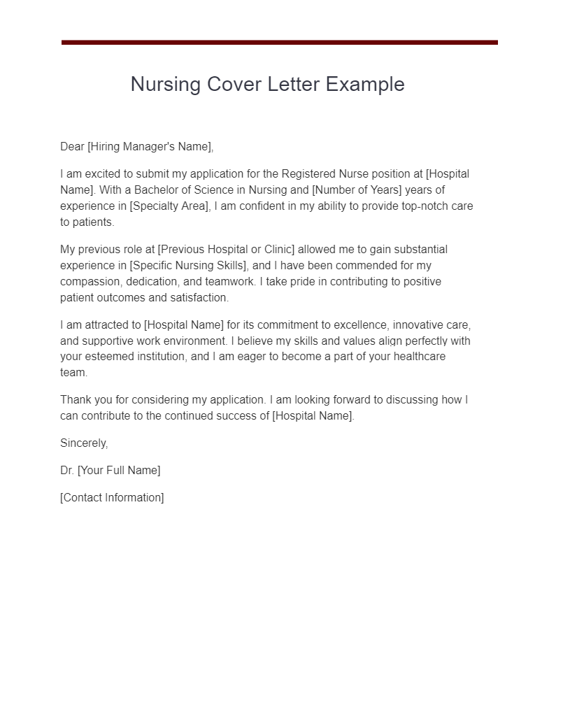 nursing cover letter example