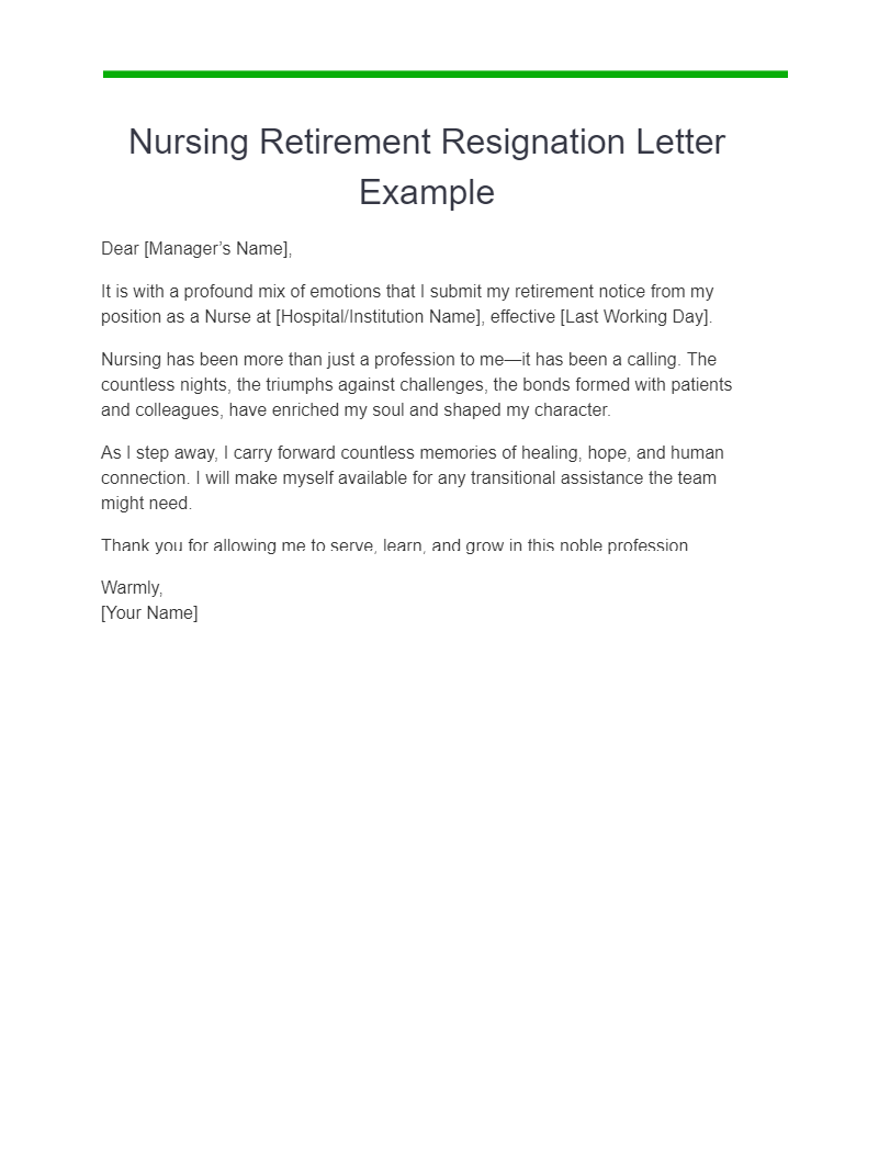 nursing retirement resignation letter example