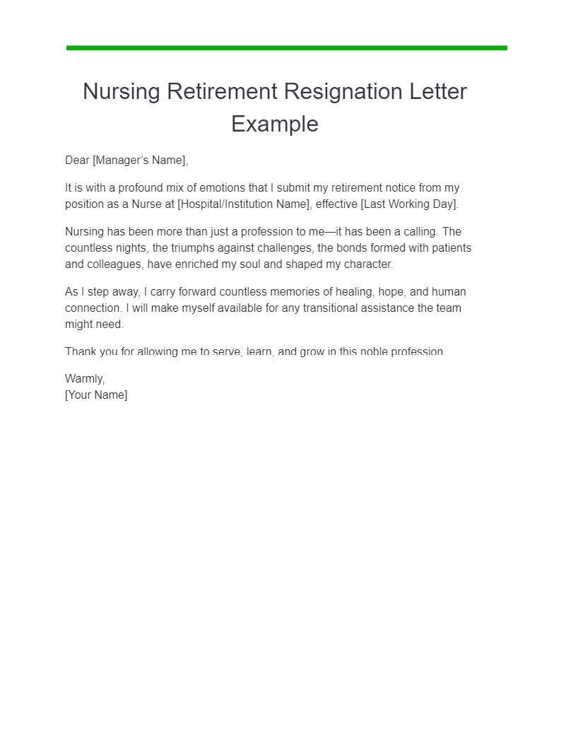 Nursing Retirement Resignation Letter Example