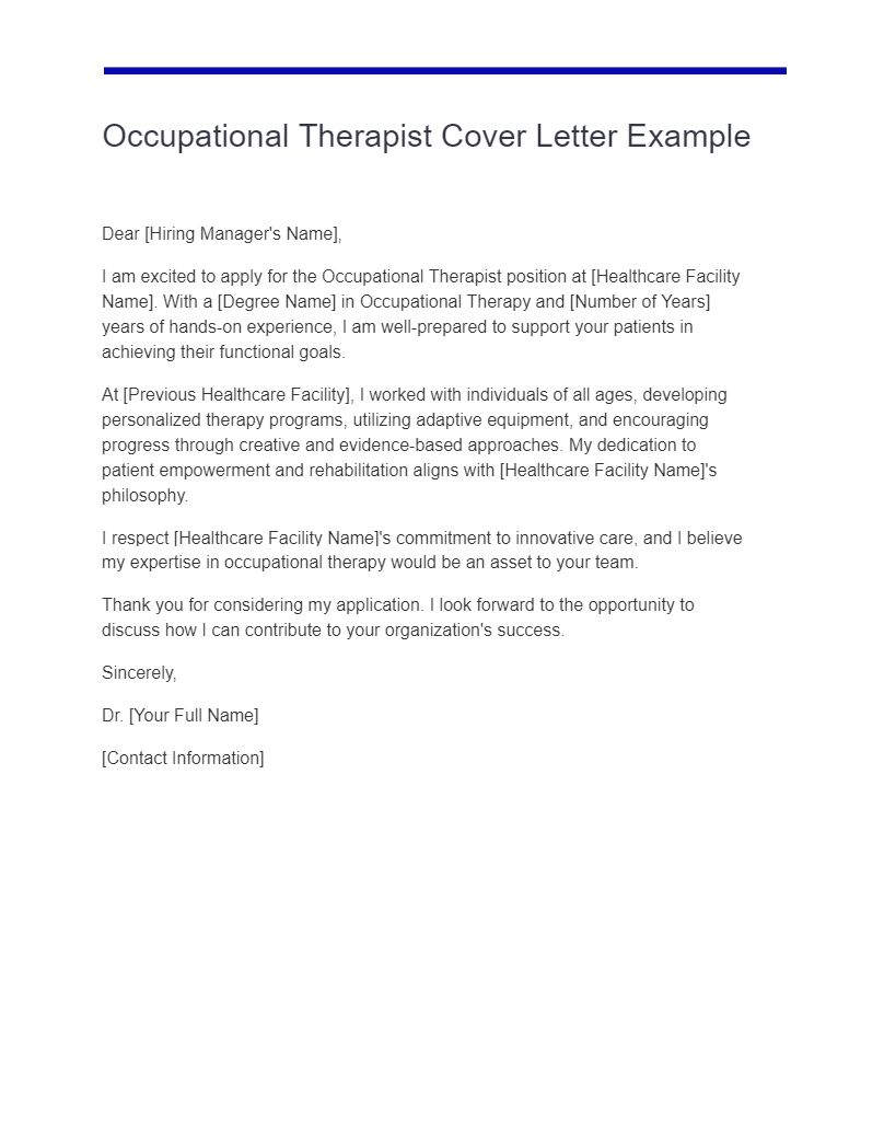 occupational therapist cover letter example