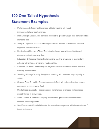 one tailed hypothesis statement examples