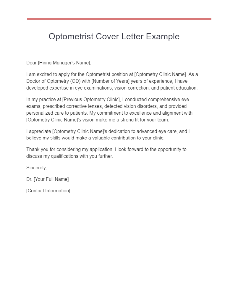 optometrist cover letter example