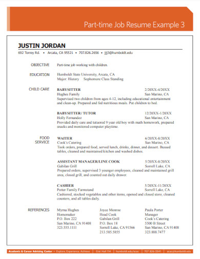 Part Time Job Resume 10 Examples PDF