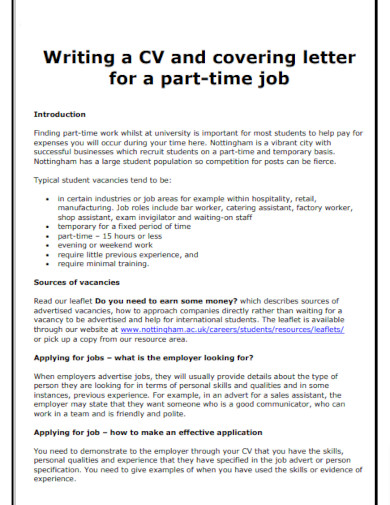 Part Time Job Resume and Cover Letter