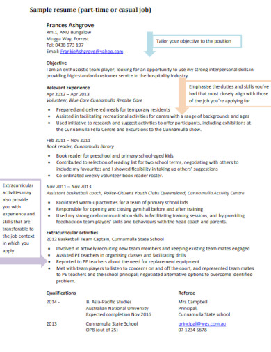 Part Time Job Resume - 10+ Examples, PDF