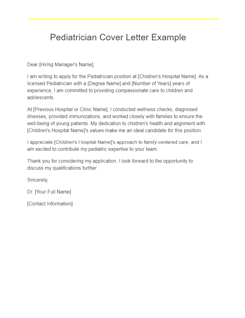 pediatrician cover letter example