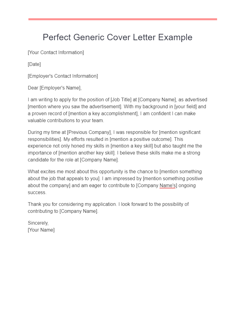 perfect generic cover letter example