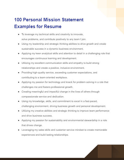 personal mission statement examples for resume