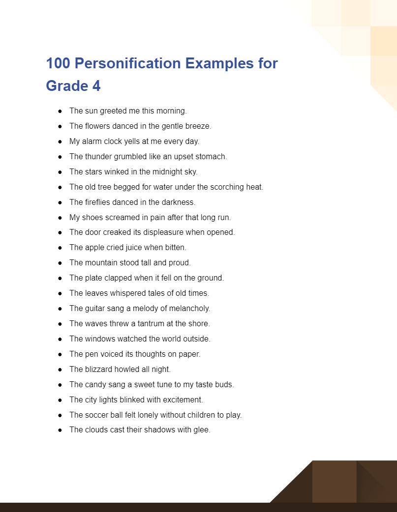 Personification Examples for Grade 41