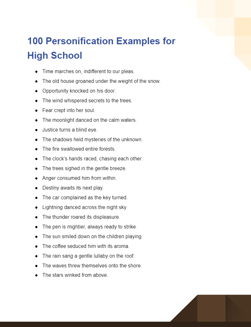 personification examples for high school