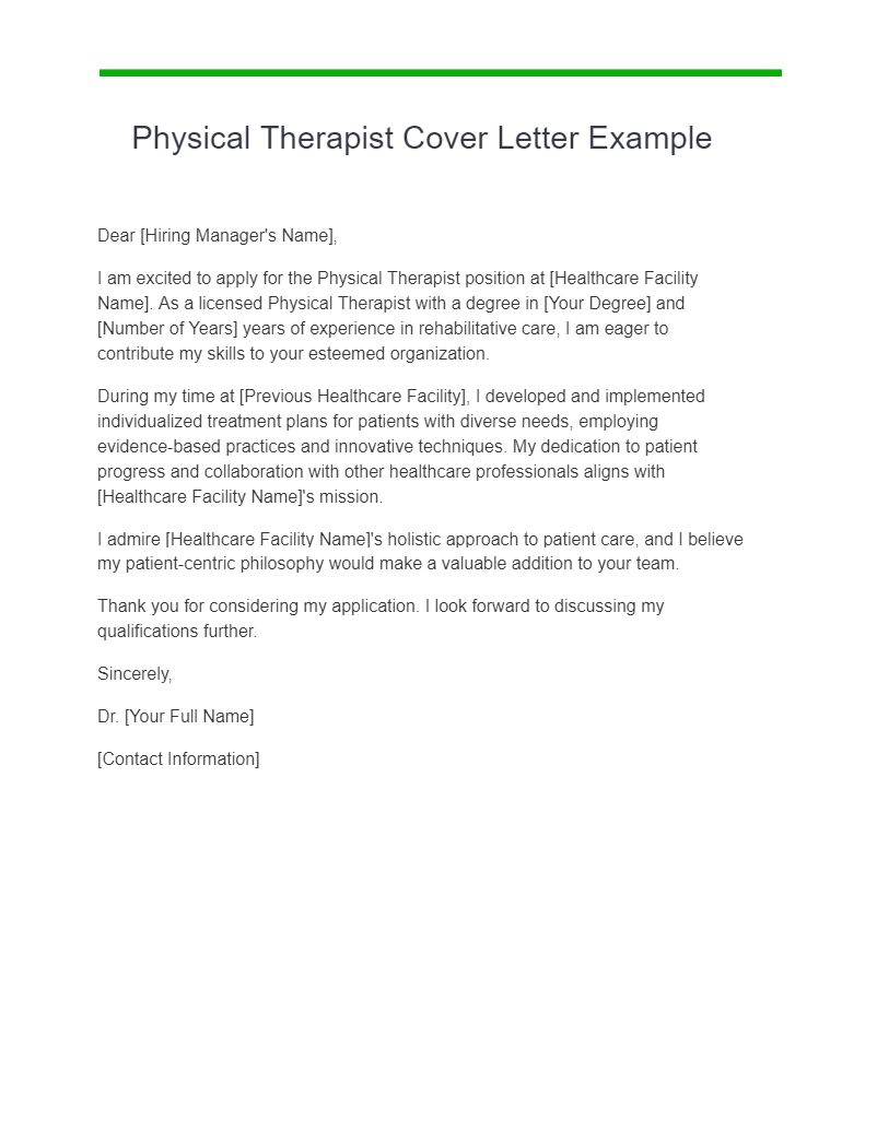 physical therapist cover letter example