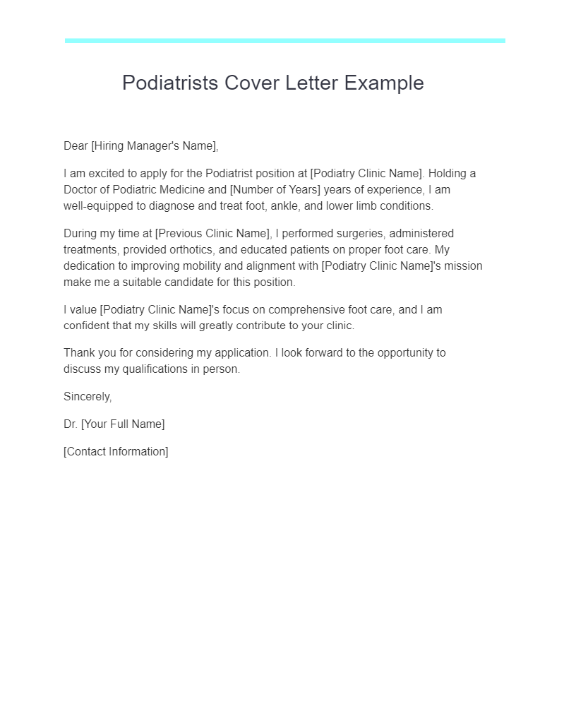 podiatrists cover letter example