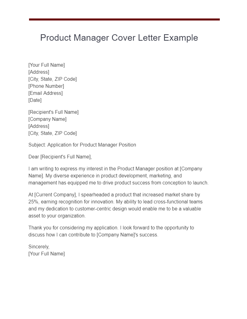 product manager cover letter example