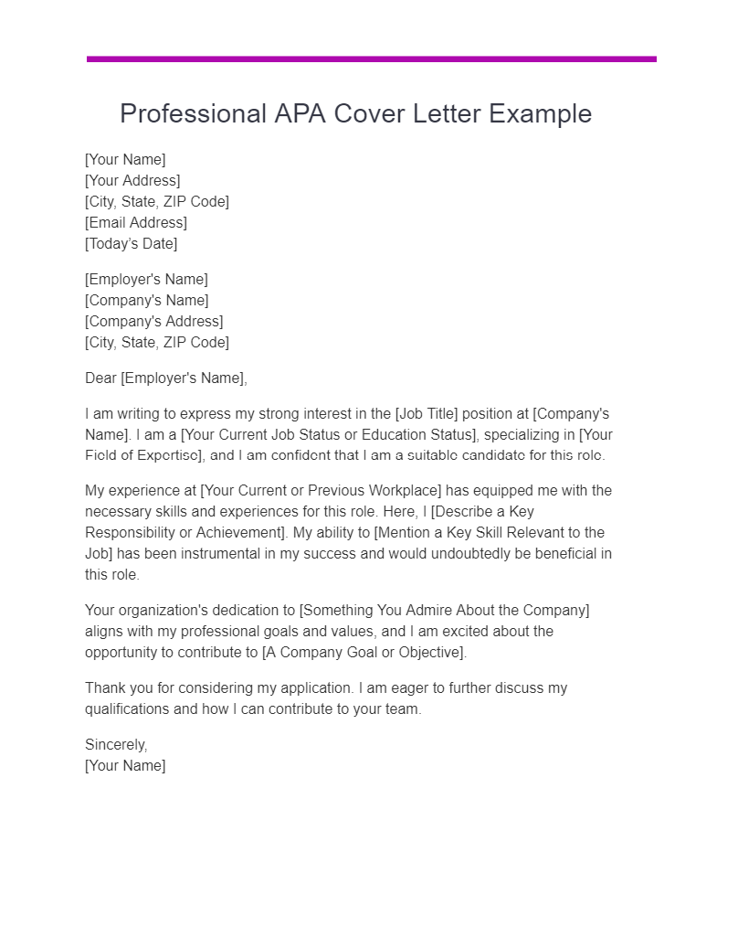 Professional APA Cover Letter Example