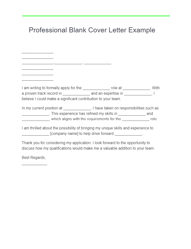 professional blank cover letter example