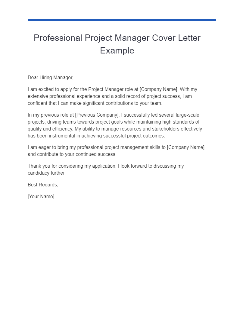 professional project manager cover letter example