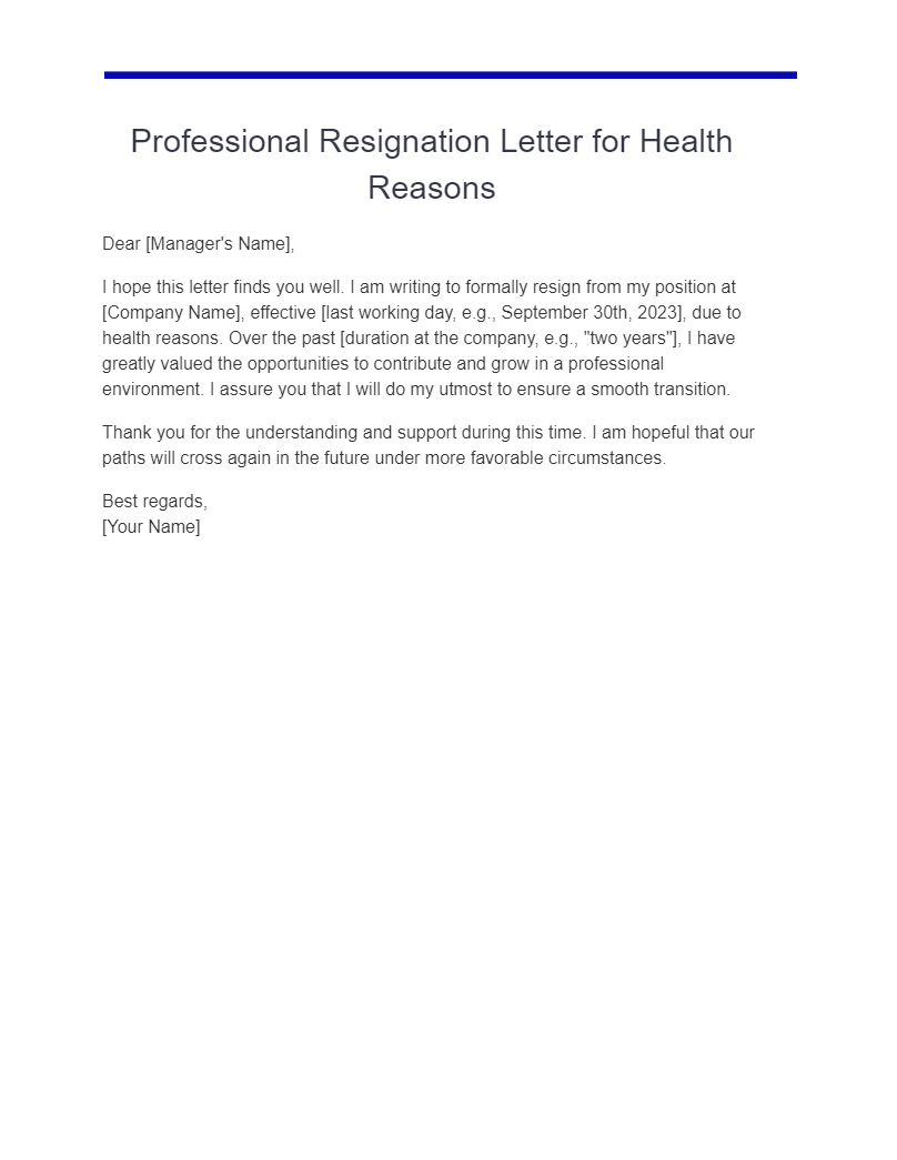 professional resignation letter for health reasons