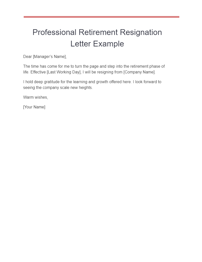 professional retirement resignation letter example