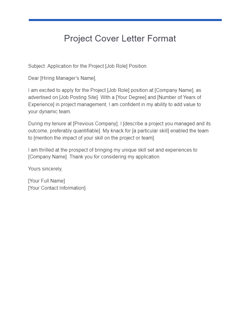 project cover letter format