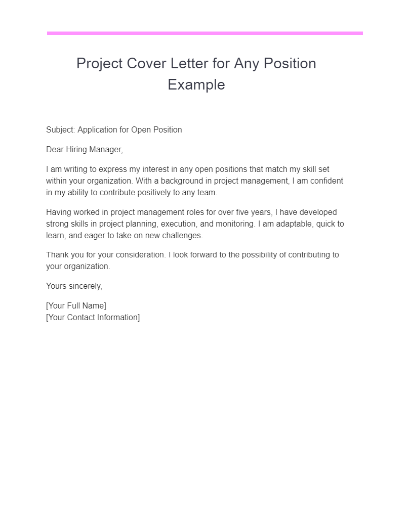 project cover letter examples