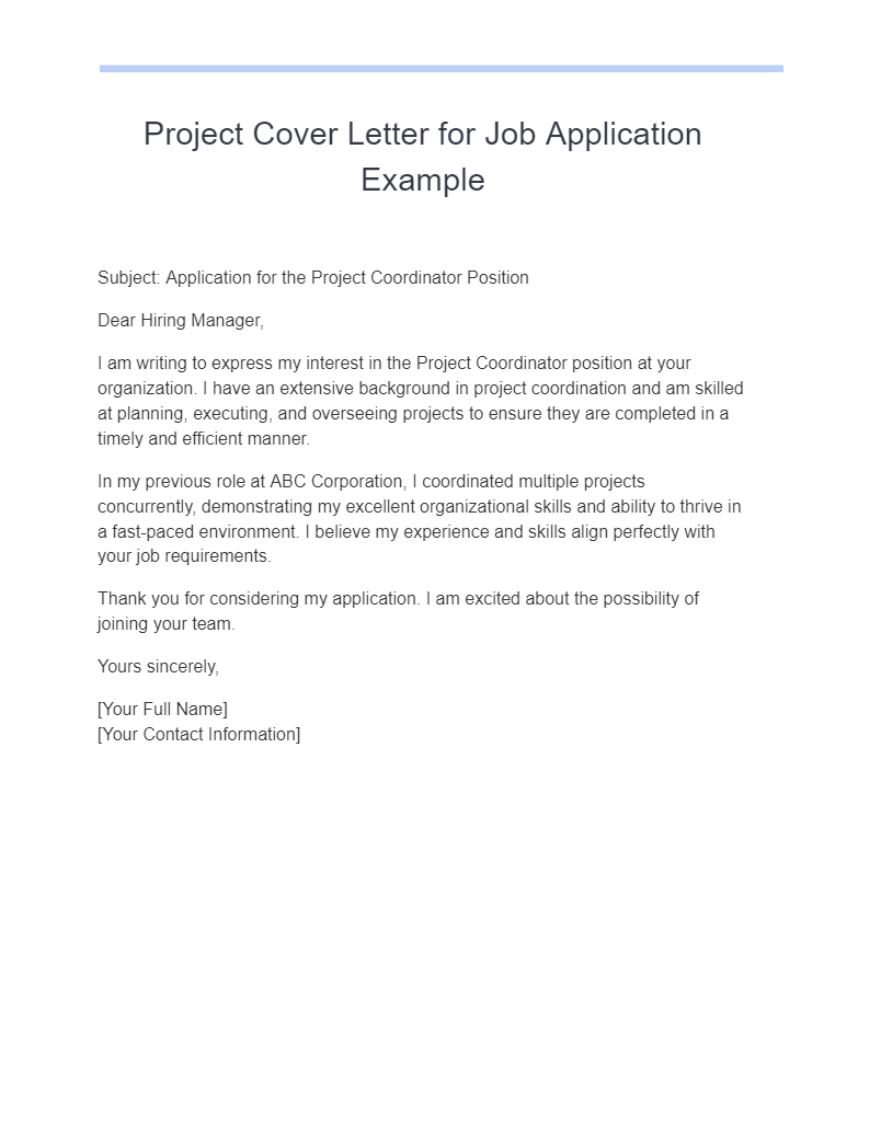 a cover letter for project