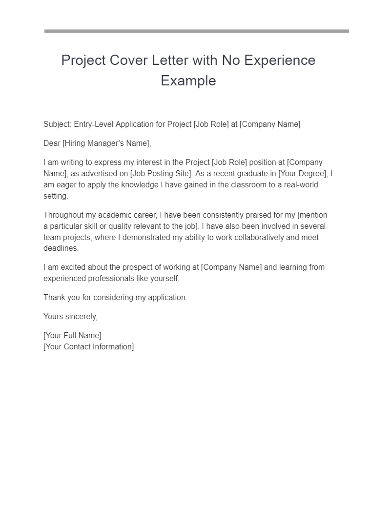 project cover letter with no experience example