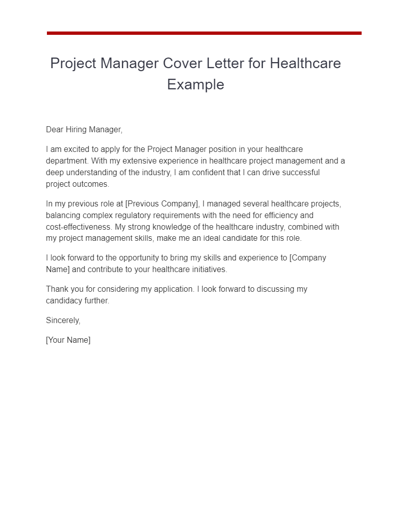project manager cover letter for healthcare example