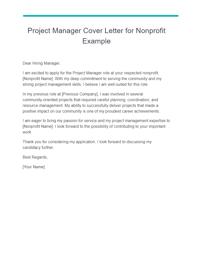 project manager cover letter for nonprofit example