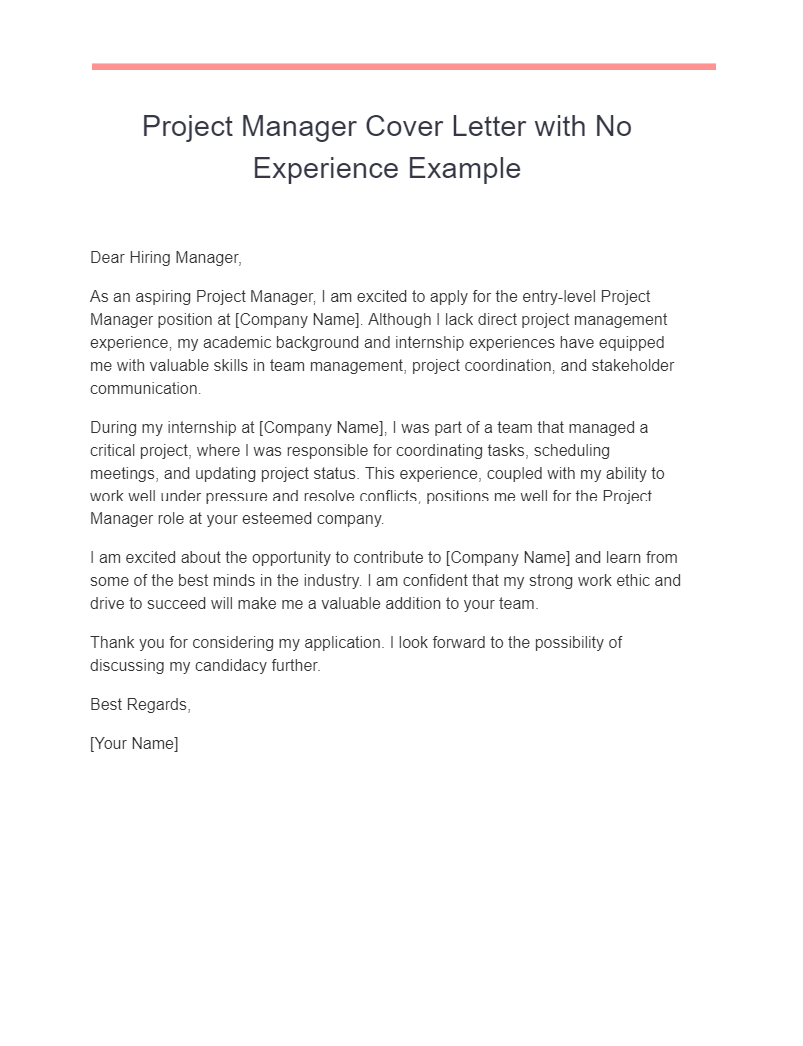 project manager cover letter with no experience example