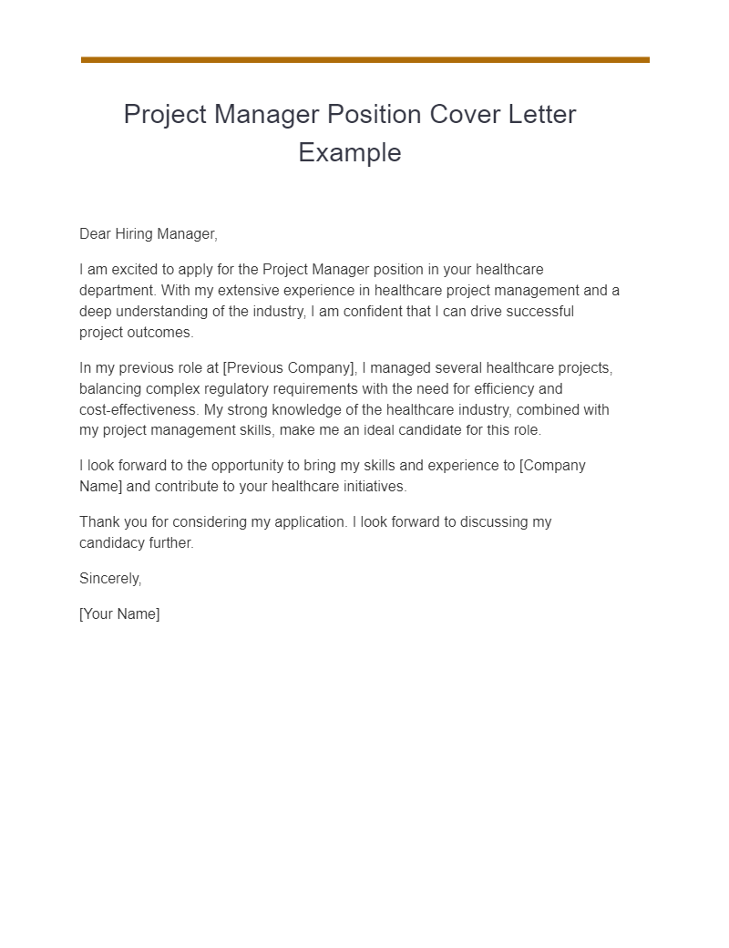 project manager position cover letter example