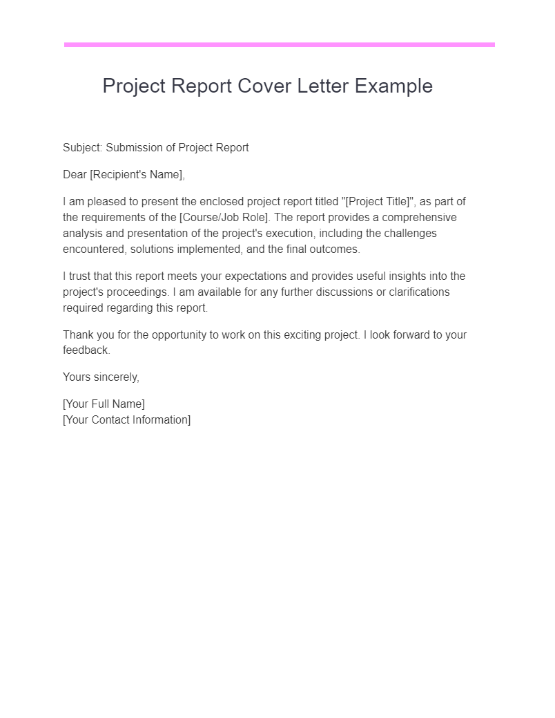 project report cover letter example