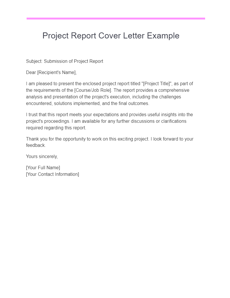 cover letter for project report