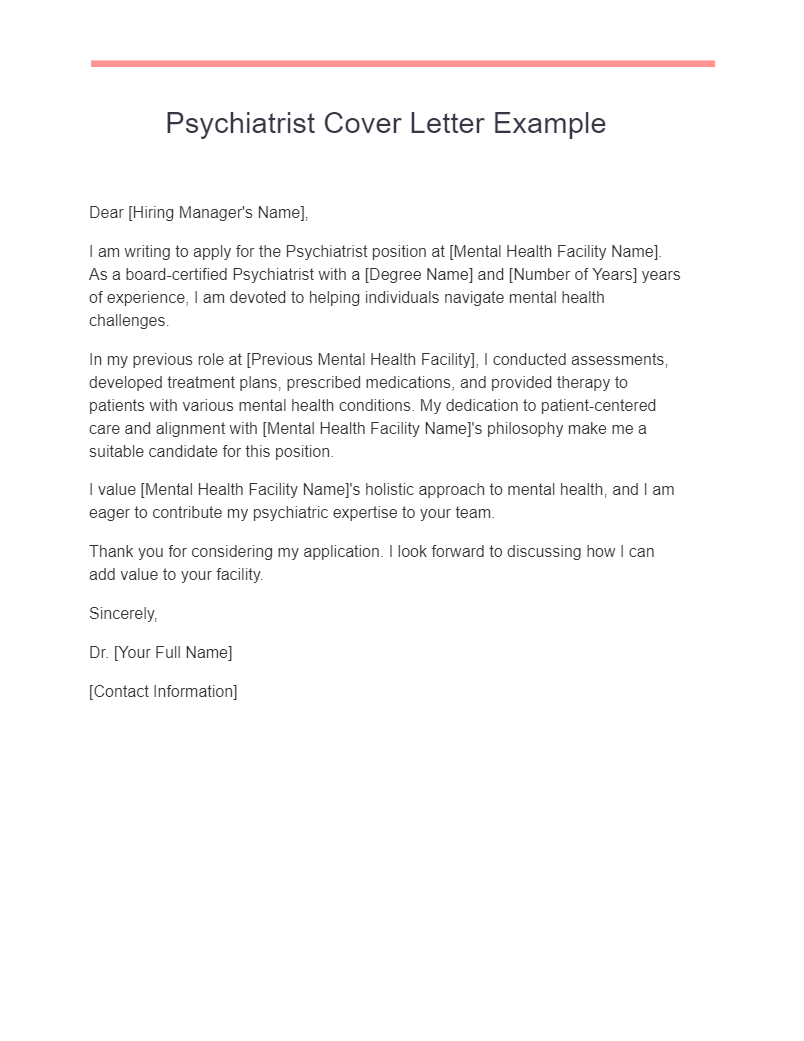 psychiatrist cover letter example