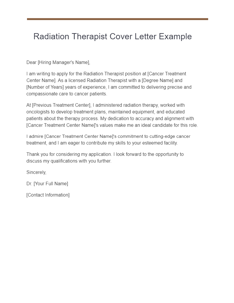 radiation therapist cover letter example