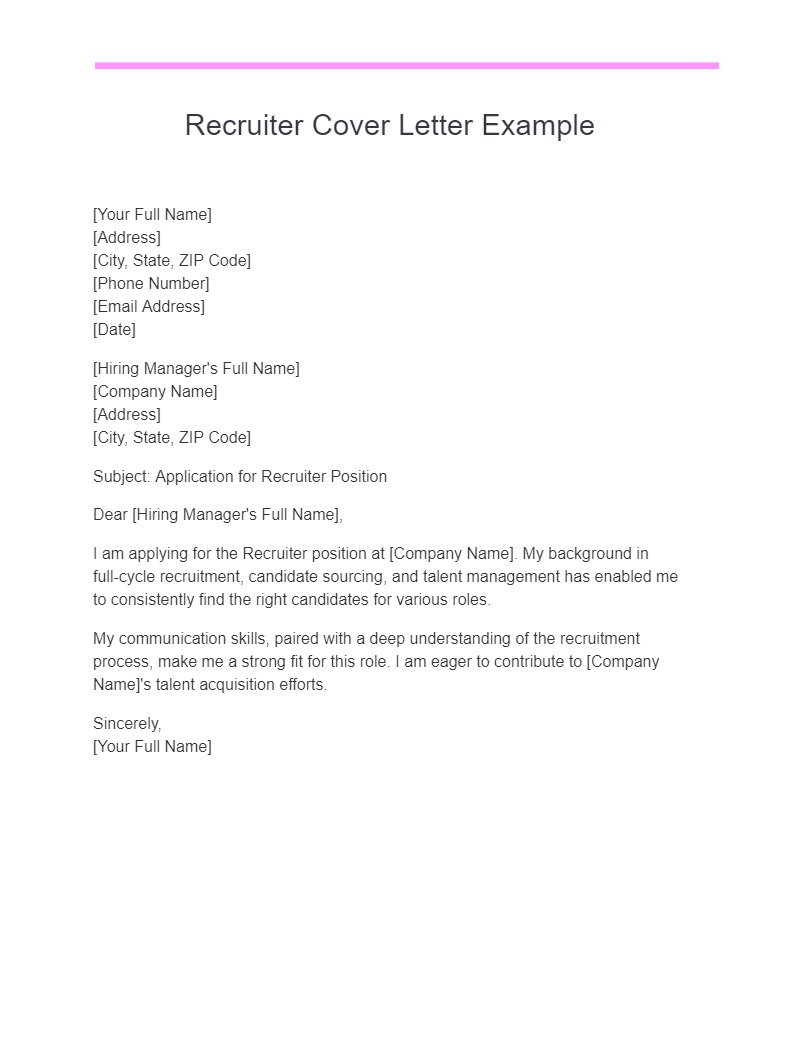 recruiter cover letter example