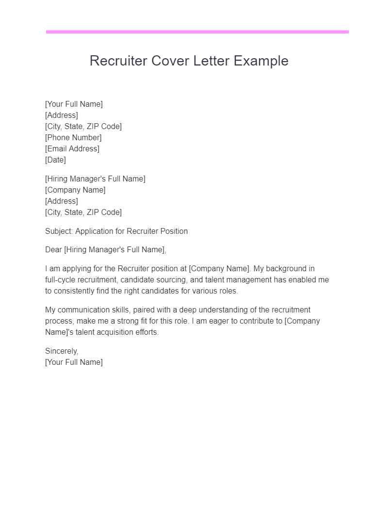 Recruiter Cover Letter Example