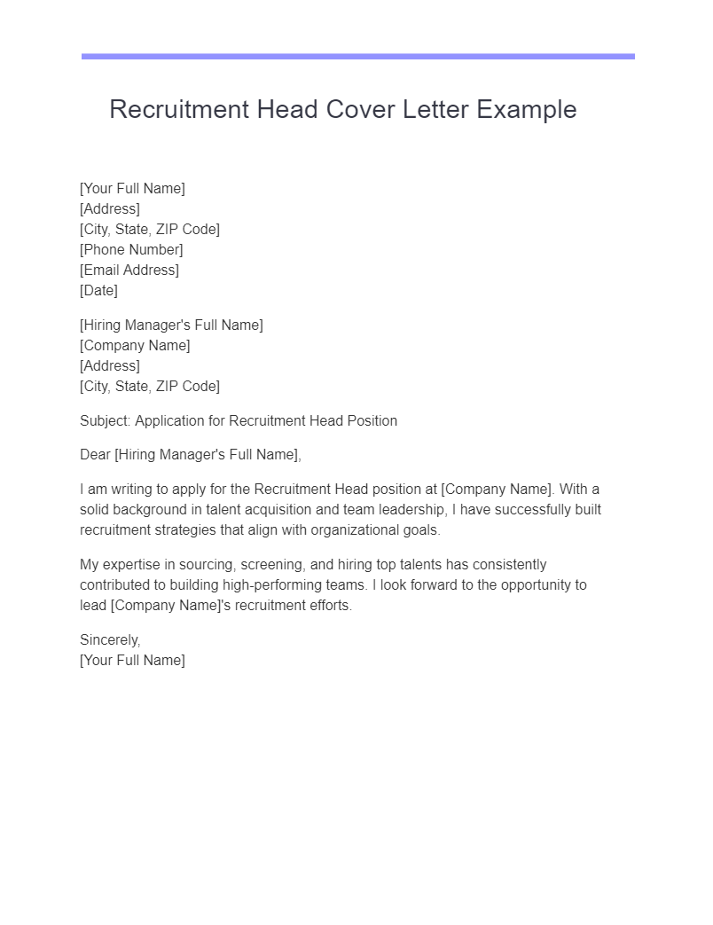 Recruitment Head Cover Letter Example