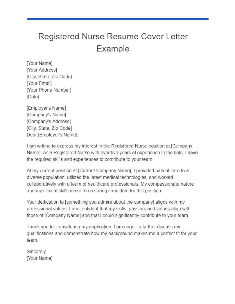 registered nurse resume cover letter example