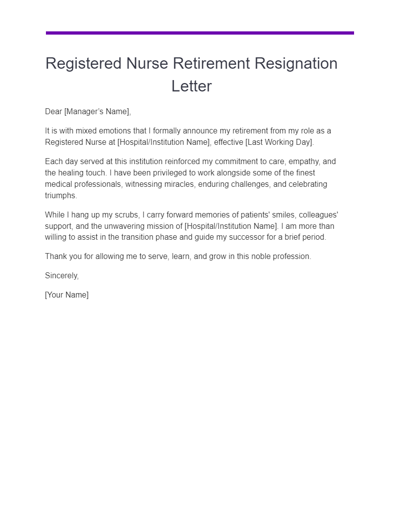 registered nurse retirement resignation letter