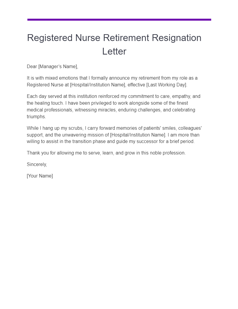 Registered Nurse Retirement Resignation Letter