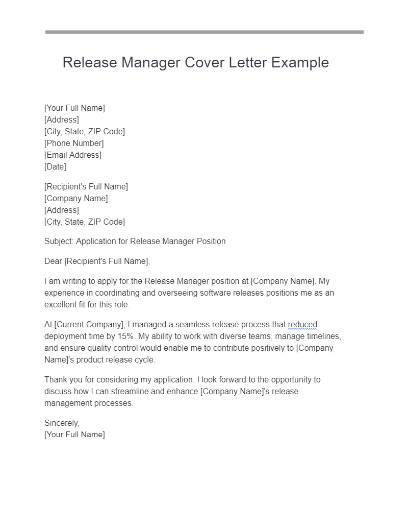 release manager cover letter example