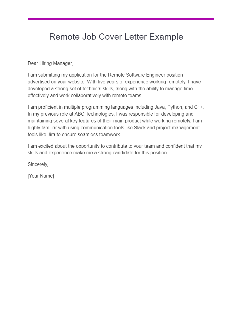 remote job cover letter example