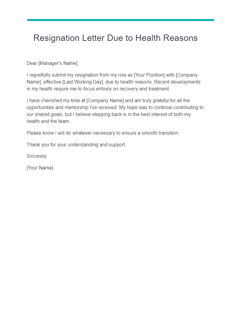 resignation letter due to health reasons