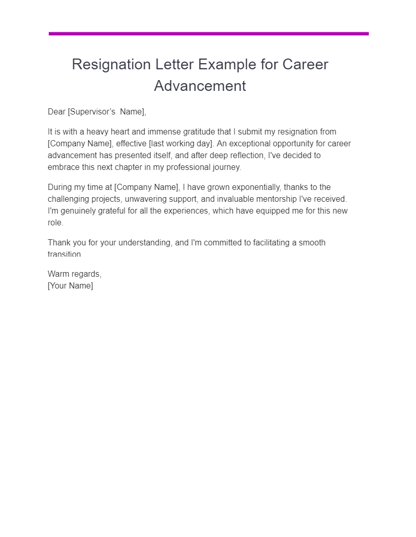 Resignation Letter Example for Career Advancement