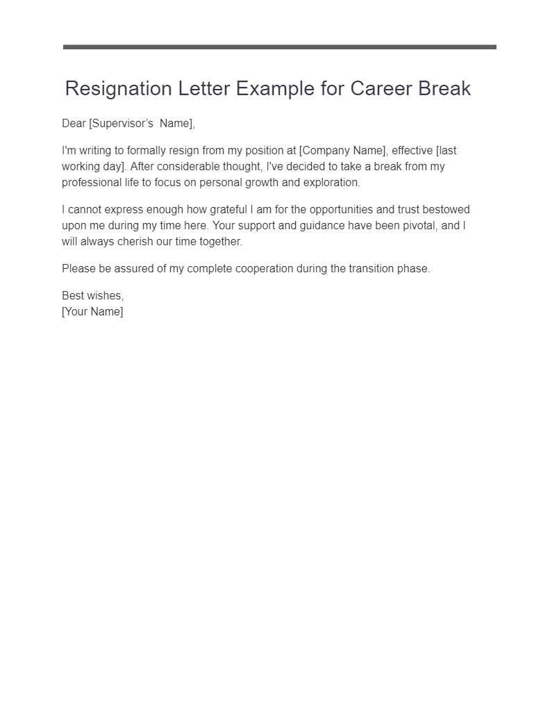 Resignation Letter Example for Career Break